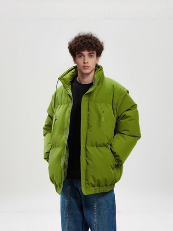 Harnicar muška debela pamučna jakna s visokim ovratnikom i kapuljom, zipom, s odvojivim rukavima, 190 g punila