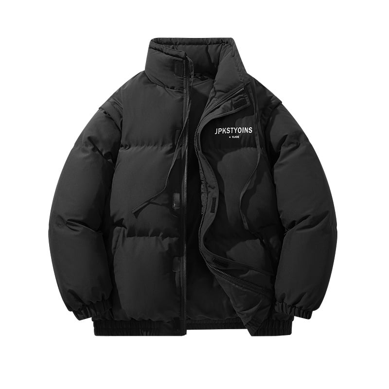 Harnicar muška debela pamučna jakna s visokim ovratnikom i kapuljom, zipom, s odvojivim rukavima, 190 g punila