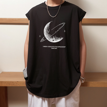 Vesta din bumbac fără mâneci - Croială lejeră, imprimare cu litere, stil coreean