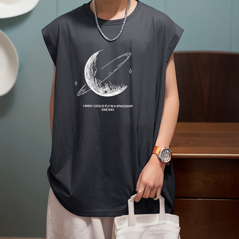 Vesta din bumbac fără mâneci - Croială lejeră, imprimare cu litere, stil coreean