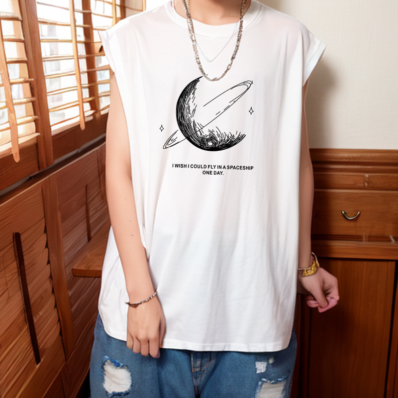 Vesta din bumbac fără mâneci - Croială lejeră, imprimare cu litere, stil coreean