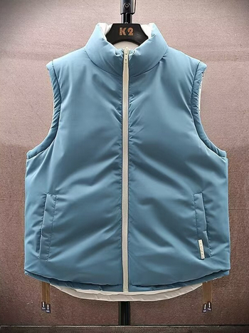 Реверсивна памучна жилетка с памучен пълнеж и подплата, полиестрова основна материя, свободна кройка, градски стил, за мъже през есен-зима