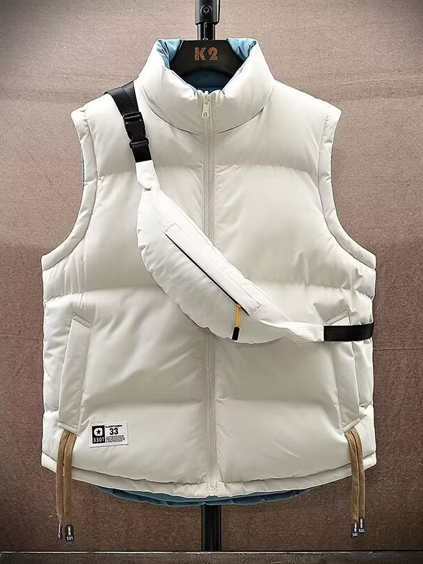 Реверсивна памучна жилетка с памучен пълнеж и подплата, полиестрова основна материя, свободна кройка, градски стил, за мъже през есен-зима