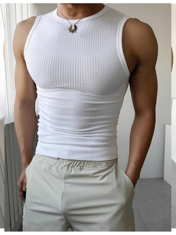 Vesta de fitness fără mâneci pentru bărbați, croială strânsă, 97% nylon / 3% polyester, țesătură nylon, pentru sport