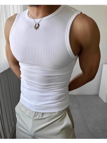 Vesta de fitness fără mâneci pentru bărbați, croială strânsă, 97% nylon / 3% polyester, țesătură nylon, pentru sport