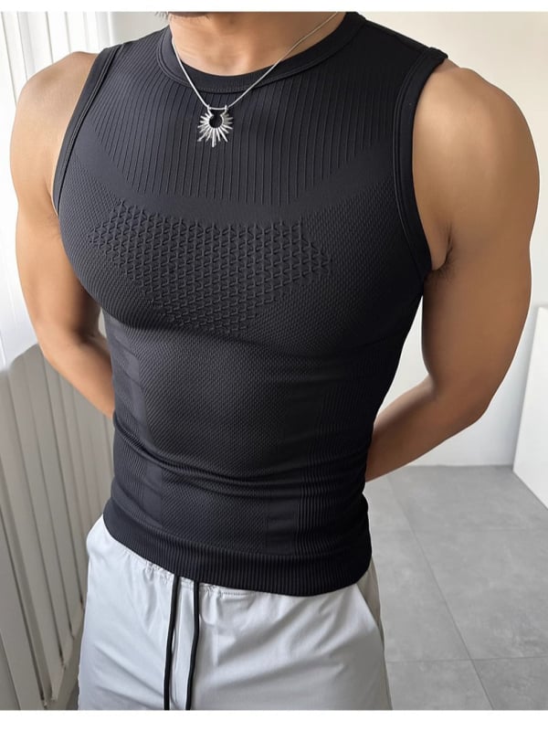 Vesta de fitness fără mâneci pentru bărbați, croială strânsă, 97% nylon / 3% polyester, țesătură nylon, pentru sport
