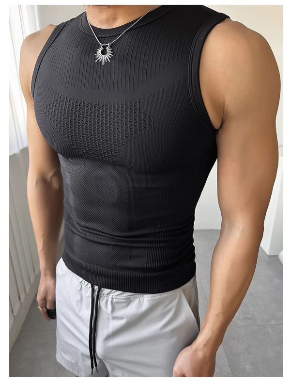 Vesta de fitness fără mâneci pentru bărbați, croială strânsă, 97% nylon / 3% polyester, țesătură nylon, pentru sport