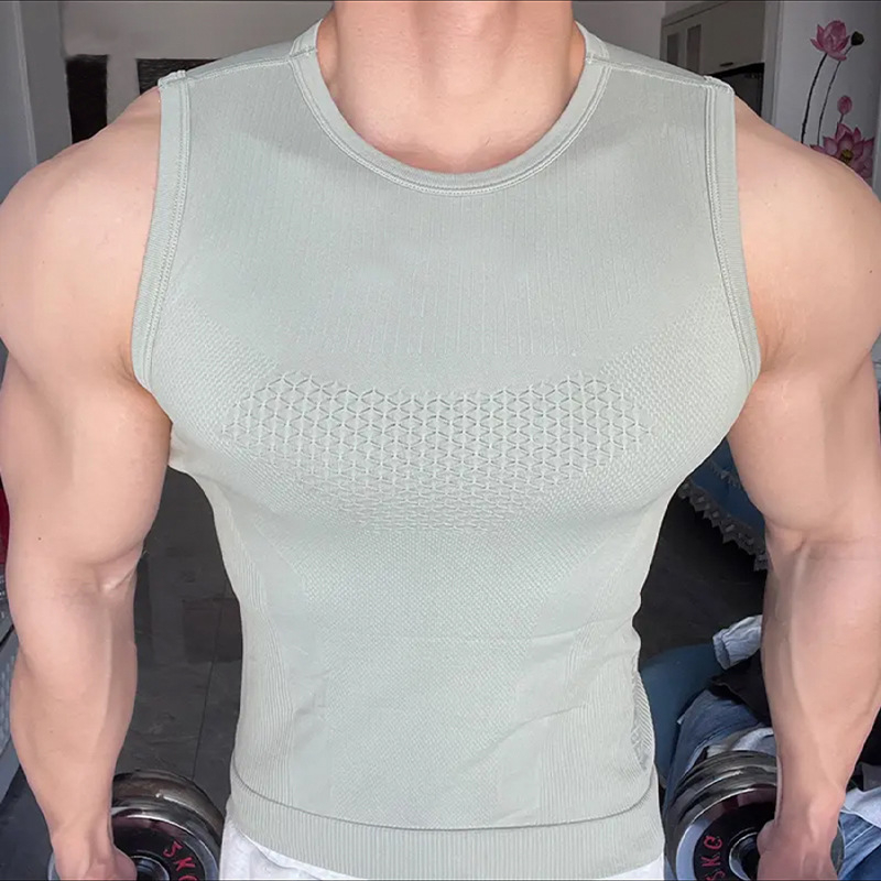 Vesta de fitness fără mâneci pentru bărbați, croială strânsă, 97% nylon / 3% polyester, țesătură nylon, pentru sport