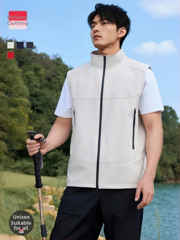 Fliisiga vooderdatud soft-shell vest, unisex, varrukateta, stand-up krae, tõmblukk, sügisele