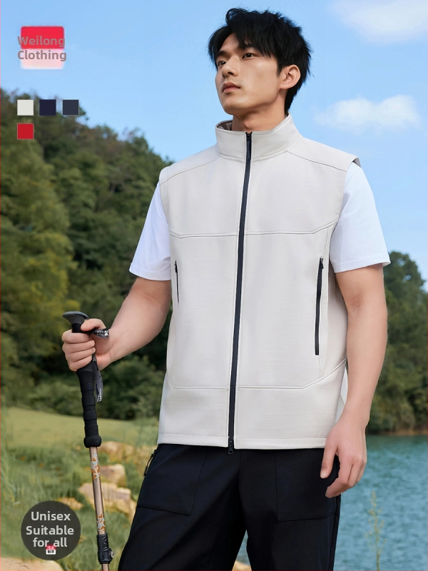 Fliisiga vooderdatud soft-shell vest, unisex, varrukateta, stand-up krae, tõmblukk, sügisele