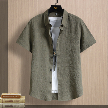 Pánska krátka košeľa s golierom rever, rýchloschnúca, tenká, kardigán štýl, konopný materiál