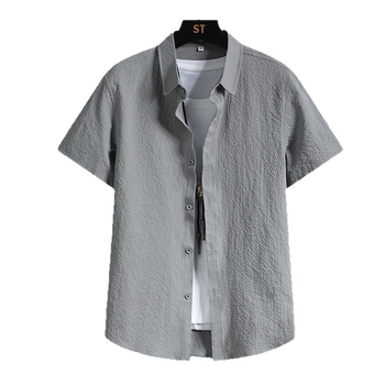 Pánska krátka košeľa s golierom rever, rýchloschnúca, tenká, kardigán štýl, konopný materiál