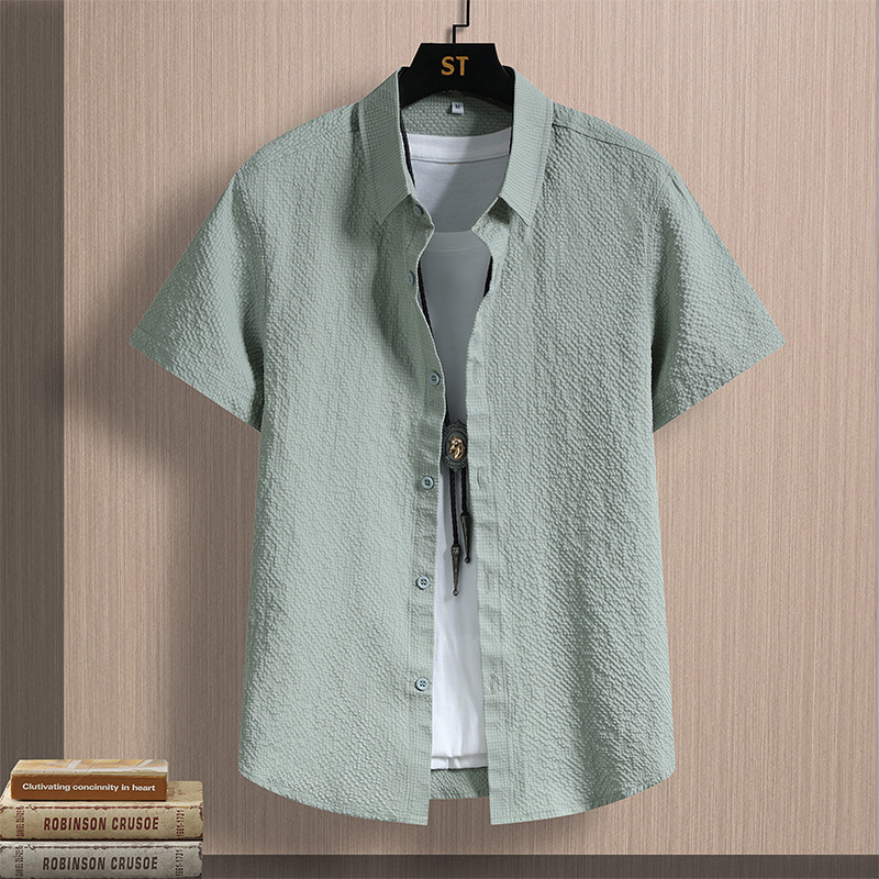Pánska krátka košeľa s golierom rever, rýchloschnúca, tenká, kardigán štýl, konopný materiál