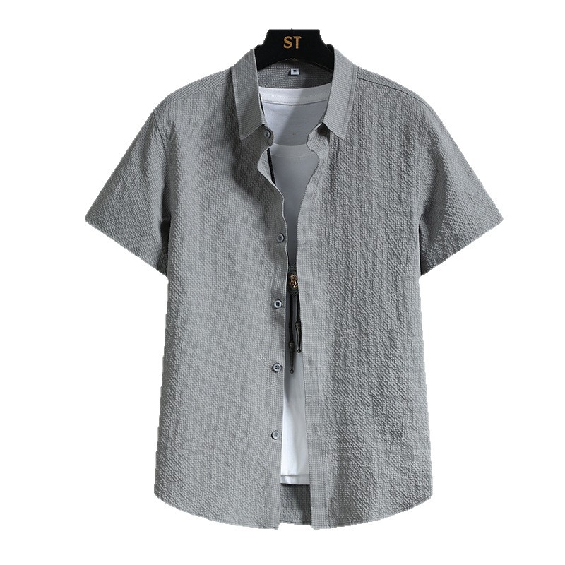 Pánska krátka košeľa s golierom rever, rýchloschnúca, tenká, kardigán štýl, konopný materiál