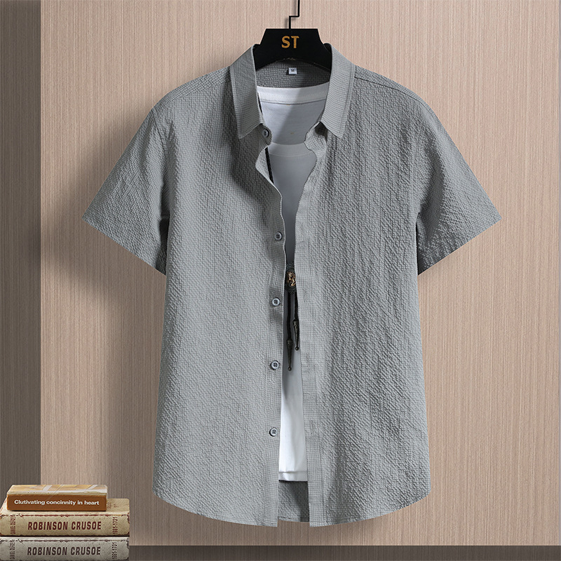 Pánska krátka košeľa s golierom rever, rýchloschnúca, tenká, kardigán štýl, konopný materiál