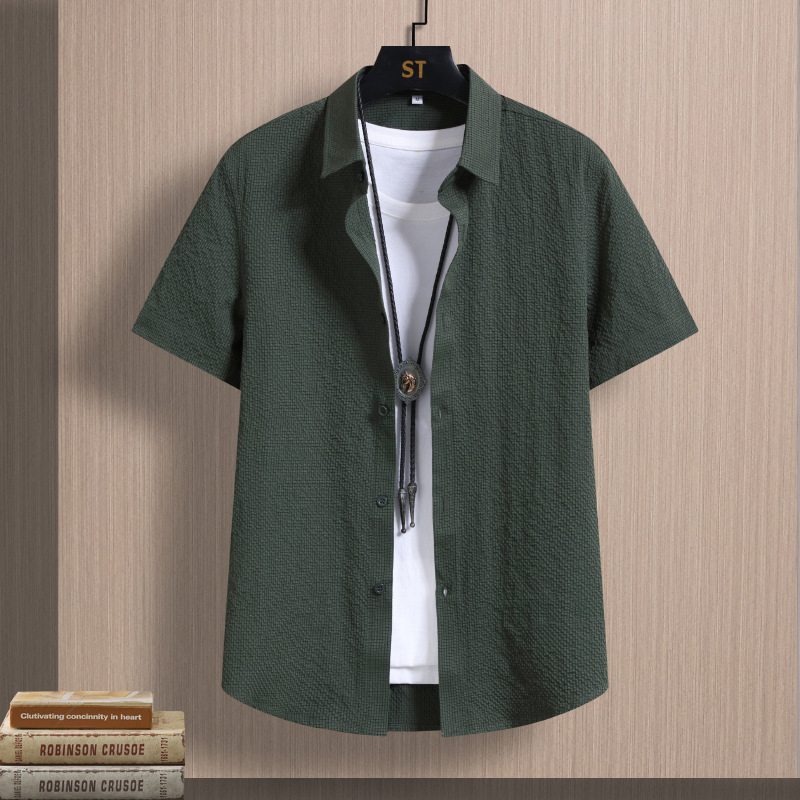 Pánska krátka košeľa s golierom rever, rýchloschnúca, tenká, kardigán štýl, konopný materiál