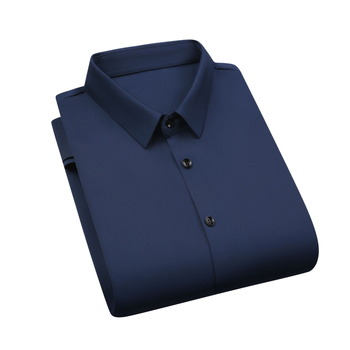 Košeľa z polyester-spandex zmesi, bez žmoliek, otočný golier, dlhé rukávy, jednofarebná, úzky strih