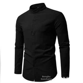 Košeľa – mestský štýl, inšpirácia cardiganom, stojací golier, dlhé rukávy, úzky strih (Pure cotton, 96%+, Stand collar, Long sleeve, Slim fit)
