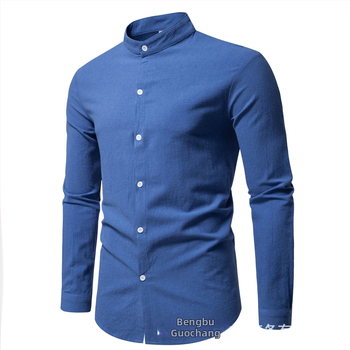 Košeľa – mestský štýl, inšpirácia cardiganom, stojací golier, dlhé rukávy, úzky strih (Pure cotton, 96%+, Stand collar, Long sleeve, Slim fit)