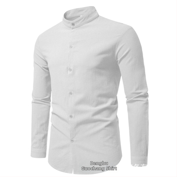 Košeľa – mestský štýl, inšpirácia cardiganom, stojací golier, dlhé rukávy, úzky strih (Pure cotton, 96%+, Stand collar, Long sleeve, Slim fit)
