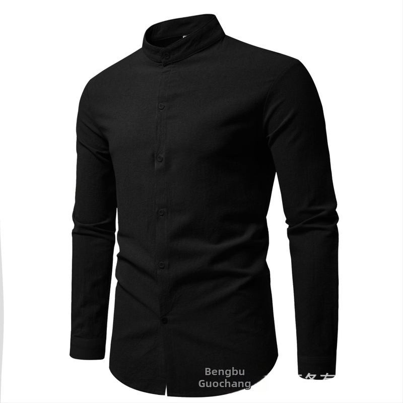 Košeľa – mestský štýl, inšpirácia cardiganom, stojací golier, dlhé rukávy, úzky strih (Pure cotton, 96%+, Stand collar, Long sleeve, Slim fit)