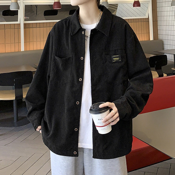 Corduroy košulja-jakna s dugim rukavima, rever ovratnik, udoban kroj, Harajuku stil