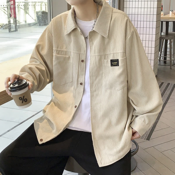 Corduroy košulja-jakna s dugim rukavima, rever ovratnik, udoban kroj, Harajuku stil