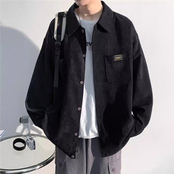 Corduroy košulja-jakna s dugim rukavima, rever ovratnik, udoban kroj, Harajuku stil