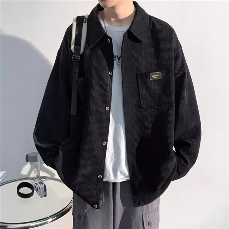 Corduroy košulja-jakna s dugim rukavima, rever ovratnik, udoban kroj, Harajuku stil