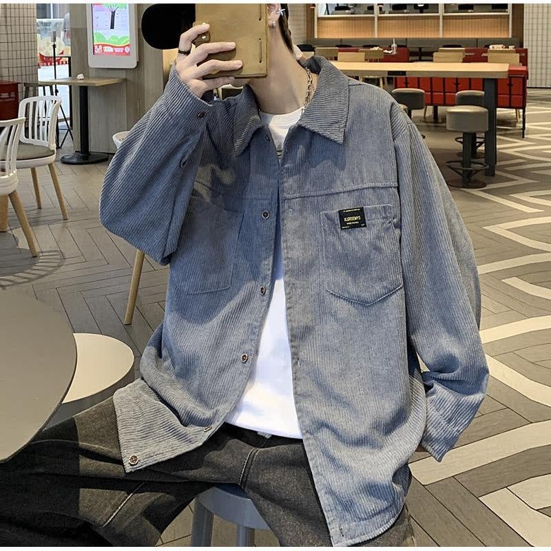 Corduroy košulja-jakna s dugim rukavima, rever ovratnik, udoban kroj, Harajuku stil