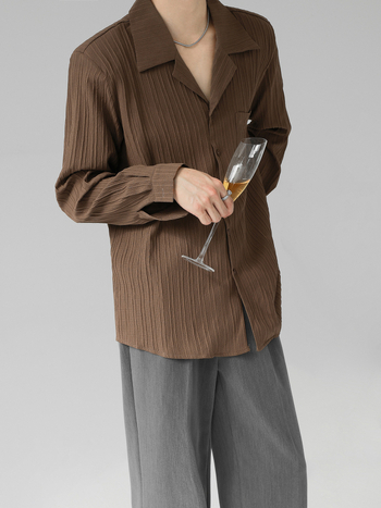 Košeľa s kubánskym golierom, dlhé rukávy, voľný strih, polyesterová tkanina, bez žehlenia