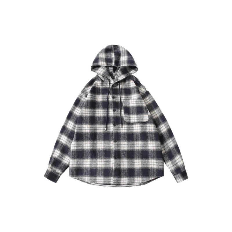 Košieľa–sako s mriežkovým vzorom, golier s klopou, voľný strih, dlhé rukávy, zmes polyesteru