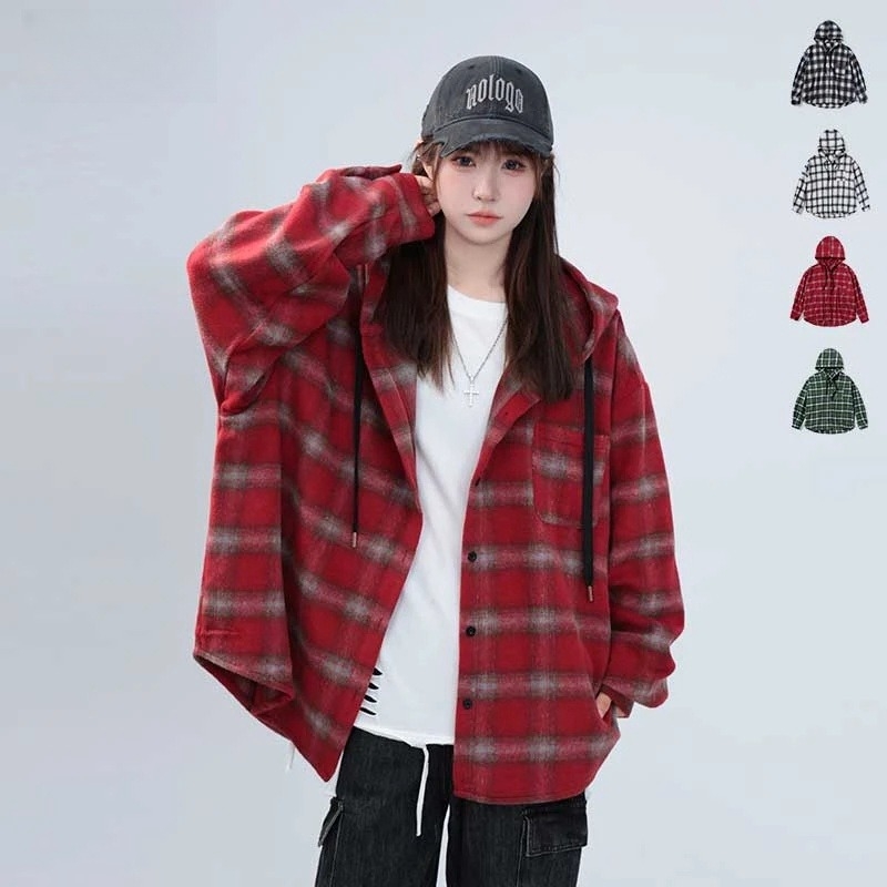 Košieľa–sako s mriežkovým vzorom, golier s klopou, voľný strih, dlhé rukávy, zmes polyesteru