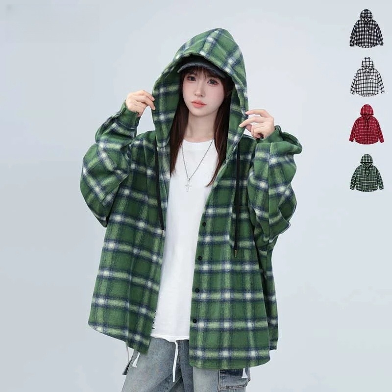 Košieľa–sako s mriežkovým vzorom, golier s klopou, voľný strih, dlhé rukávy, zmes polyesteru