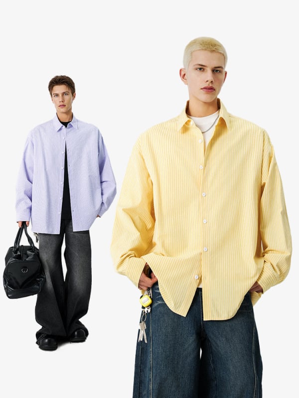 Prúžkovaný kardigán s klopou, voľný strih, jesenná mestská móda, priedušná zmes polyesteru bavlny a viskózy