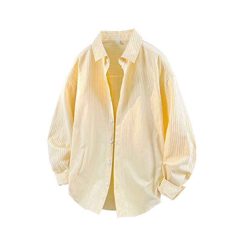 Prúžkovaný kardigán s klopou, voľný strih, jesenná mestská móda, priedušná zmes polyesteru bavlny a viskózy