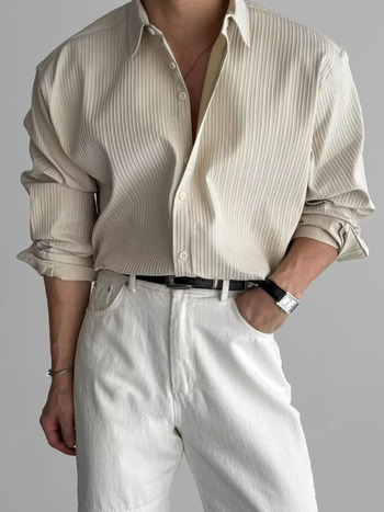 Košeľa s golierom a klopou, dlhý rukáv, jednofarebná, polyester 96%