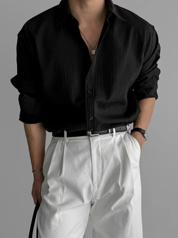 Košeľa s golierom a klopou, dlhý rukáv, jednofarebná, polyester 96%