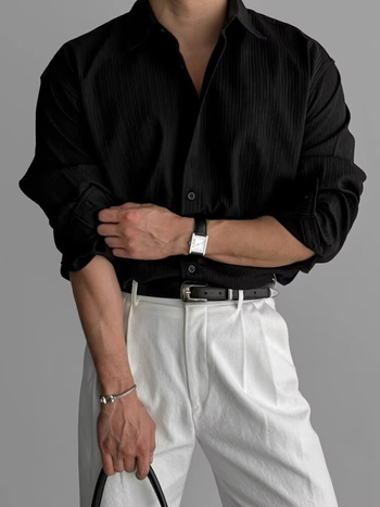 Košeľa s golierom a klopou, dlhý rukáv, jednofarebná, polyester 96%