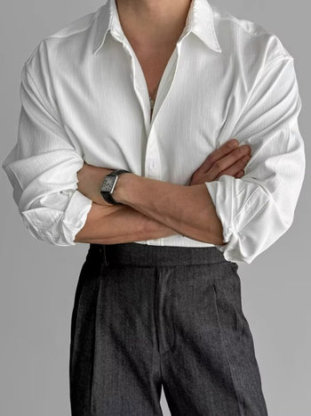 Košeľa s golierom a klopou, dlhý rukáv, jednofarebná, polyester 96%