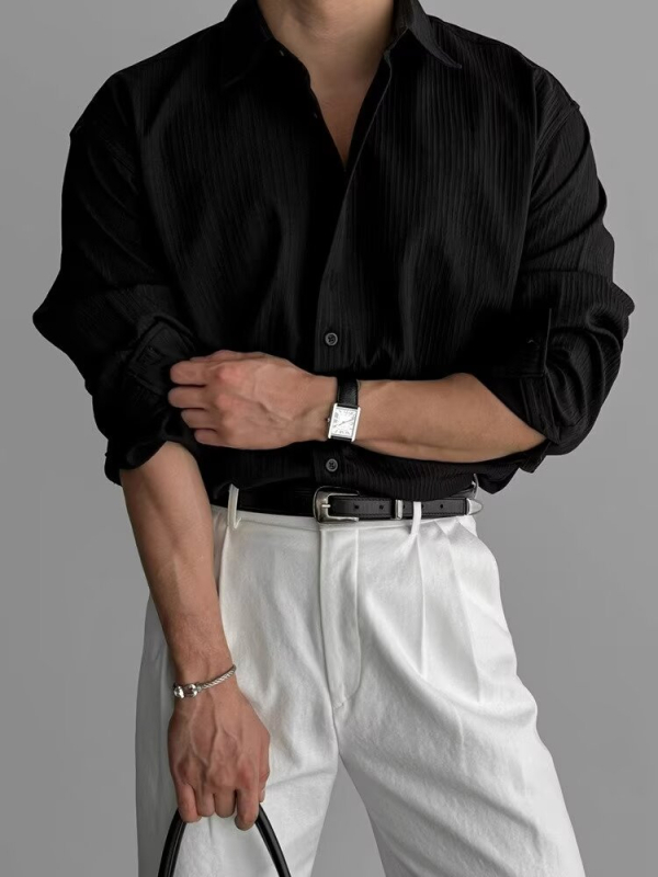 Košeľa s golierom a klopou, dlhý rukáv, jednofarebná, polyester 96%