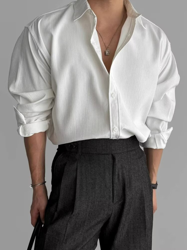 Košeľa s golierom a klopou, dlhý rukáv, jednofarebná, polyester 96%