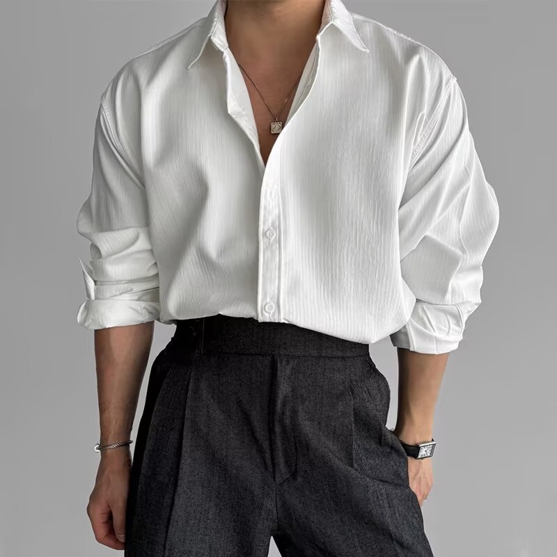 Košeľa s golierom a klopou, dlhý rukáv, jednofarebná, polyester 96%