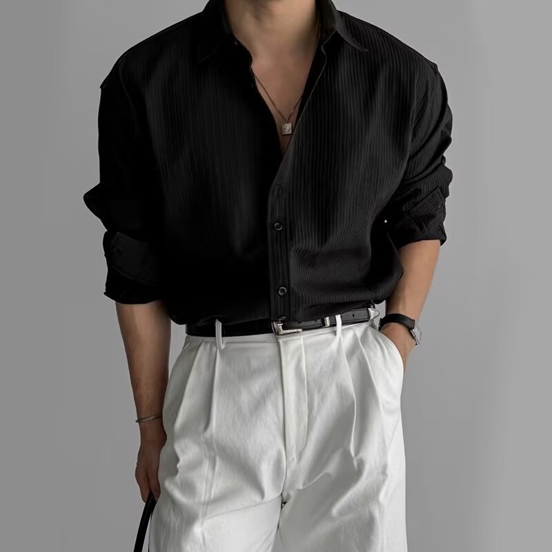 Košeľa s golierom a klopou, dlhý rukáv, jednofarebná, polyester 96%