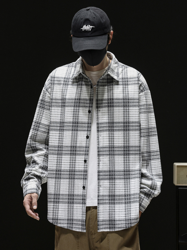 Kockás Corduroy-Print ing, 100% poliészter, bő szabás, hosszú ujjú, gallér lehajtható