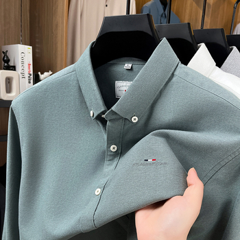 Pánska košieľa s dlhým rukávom, 100% bavlna, priliehavý strih, jednofarebná, jarná-jesenná 2025