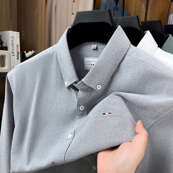 Pánska košieľa s dlhým rukávom, 100% bavlna, priliehavý strih, jednofarebná, jarná-jesenná 2025