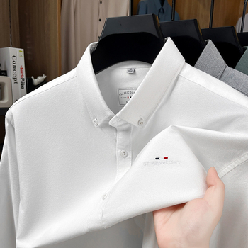 Pánska košieľa s dlhým rukávom, 100% bavlna, priliehavý strih, jednofarebná, jarná-jesenná 2025