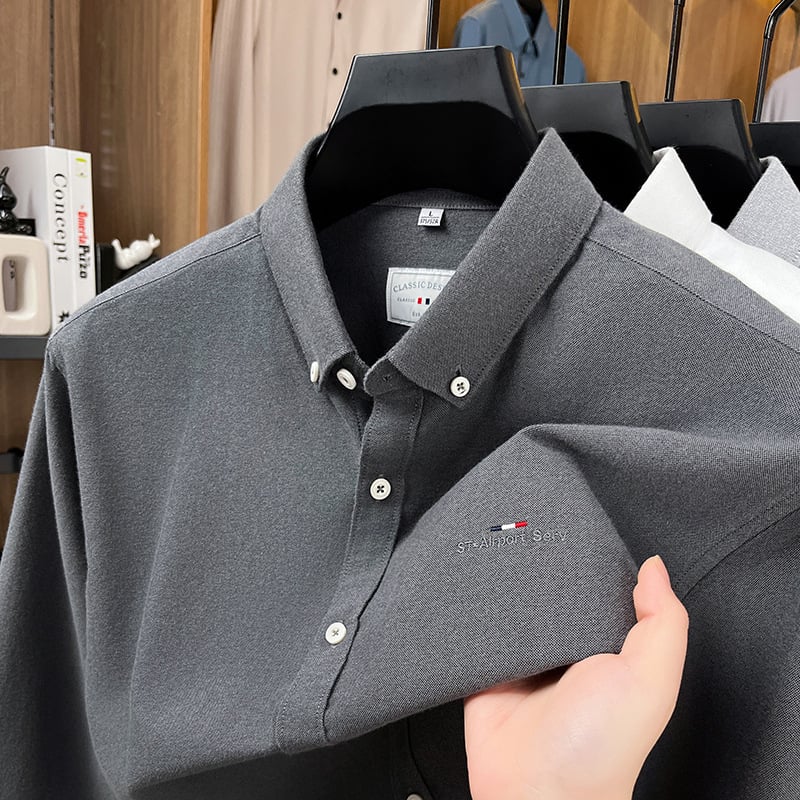 Pánska košieľa s dlhým rukávom, 100% bavlna, priliehavý strih, jednofarebná, jarná-jesenná 2025