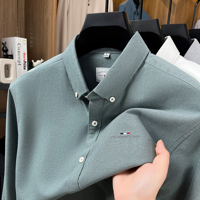 Pánska košieľa s dlhým rukávom, 100% bavlna, priliehavý strih, jednofarebná, jarná-jesenná 2025